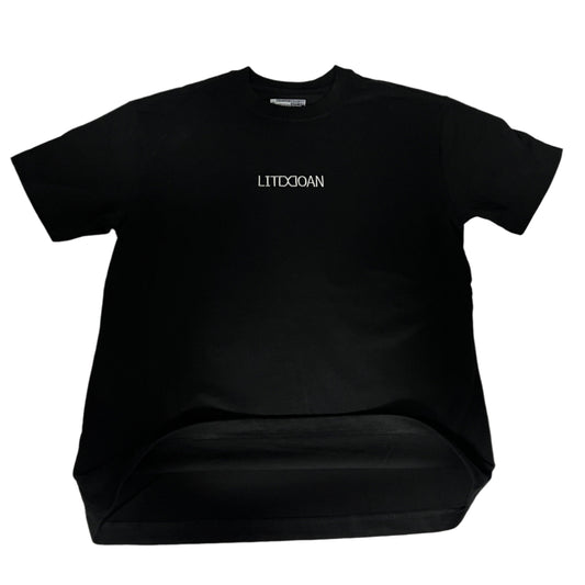 Black t-shirt with 'LITDDOAN' text on a white background