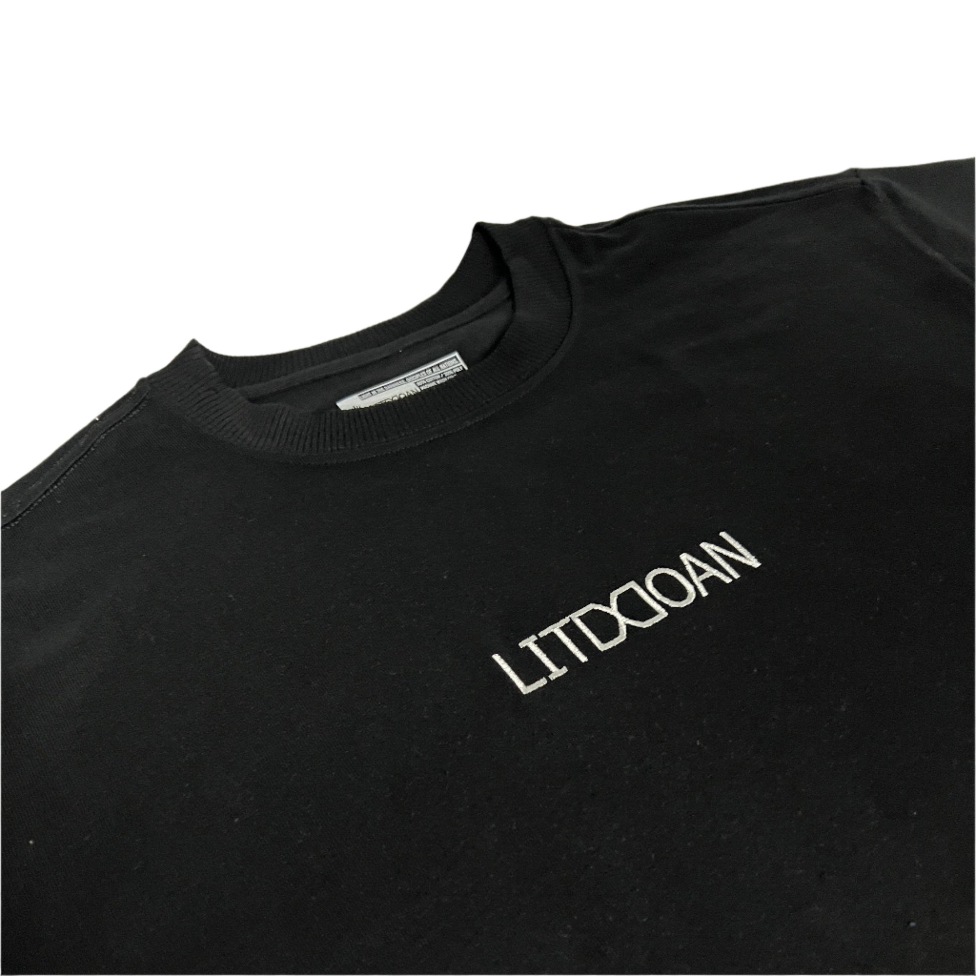 Black t-shirt with 'LITDDOAN' logo on a light gray background